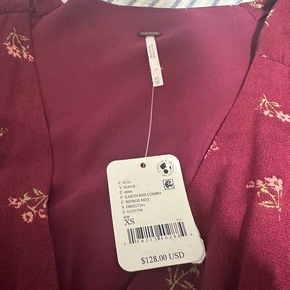 Free People Women Size XS Everyone's Favorite Floral Minidress Earth Red NWT - Picture 5 of 5